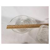 Vintage Glass and Milk Glass Kitchen Items including Juicer, Butter Dish, and Gravy Boat