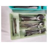 Lot of Silverware in Plastic Organizers