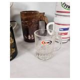 Mug Lot including Mountainside Stoneware and San Antonio River Walk Mug, A&W Root Beer Glass, and Whole Hog Efficiency Mugs
