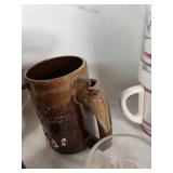 Mug Lot including Mountainside Stoneware and San Antonio River Walk Mug, A&W Root Beer Glass, and Whole Hog Efficiency Mugs