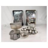 Vintage Aluminum Kitchenware including Bake-King Pans, Grease Kettle, and Utensils