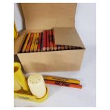 Lot of Vintage Kitchen and Promotional Items Including Yellow Pitcher, Wooden Spoons, and Pencil Set - Ginsburgs Hector, Hector elevator, Gambles Hector, MN and More