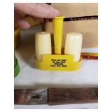 Lot of Vintage Kitchen and Promotional Items Including Yellow Pitcher, Wooden Spoons, and Pencil Set - Ginsburgs Hector, Hector elevator, Gambles Hector, MN and More
