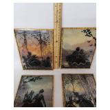 Set of Four Vintage Silhouette Reverse Paintings on Glass - Each 8" tall