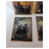 Set of Four Vintage Silhouette Reverse Paintings on Glass - Each 8" tall