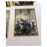 Set of Four Vintage Silhouette Reverse Paintings on Glass - Each 8" tall