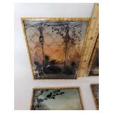 Set of Four Vintage Silhouette Reverse Paintings on Glass - Each 8" tall