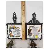 Lot of 4 Vintage Cast Iron & Ceramic Tile Kitchen Wall Plaques - Kitschy & Berry Motifs
