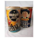 Fairway Quick Cooking Rolled Oats Container and Quaker Oats Container with Fairway Golden Syrup Box