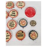 Vintage Novelty Pinback Buttons and Wisconsin Trails Button