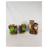 Ceramic Owl Figurines and Bookends Lot - One is cracked