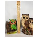 Ceramic Owl Figurines and Bookends Lot - One is cracked