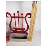 Decorative Home Items Including Black Rocking Chair, Red Music Stand Holder, and Floral Wall Plaques - SHort 8" tall