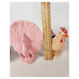 Vintage SMall Ceramic Animal Planters and FIgurine - Pink Rabbit, Peacock & Chicken