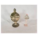 Vintage Richards Giftware Lidded Candy Dish & Miniature Lamp Perfume Bottle