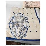 1958 Parisian Prints Linen Calendar, Blue Kitchen Graphic Towel, and Colorful Dining Scene Towel
