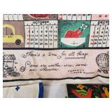 1958 Parisian Prints Linen Calendar, Blue Kitchen Graphic Towel, and Colorful Dining Scene Towel
