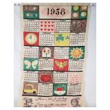 1958 Parisian Prints Linen Calendar, Blue Kitchen Graphic Towel, and Colorful Dining Scene Towel