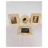 Set of 4 Vintage Ornate Picture Frames with Floral and Religious Prints