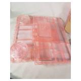 Pink Depression Glass Vanity Set with Mirror and Brush