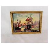 Vintage Lillian Creamery MN Advertising Plaque - Reverse Painted Glass - Dutch Children Motif