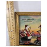 Vintage Lillian Creamery MN Advertising Plaque - Reverse Painted Glass - Dutch Children Motif