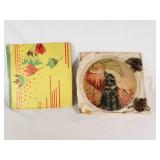 Antique Decorative Plate with Child and Dog Illustration in Original Box