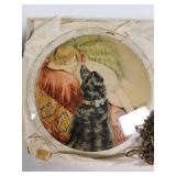 Antique Decorative Plate with Child and Dog Illustration in Original Box