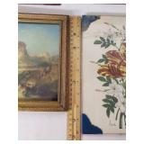 Vintage Floral and Landscape Artwork Collection including Chirat Signed Print and Framed Scenic Painting