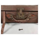 Vintage Leather Suitcase with Key
