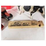 Wooden Train Whistle, Toy Barn, and Toy Tractors with Accessories
