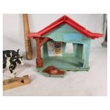 Wooden Train Whistle, Toy Barn, and Toy Tractors with Accessories