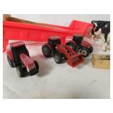 Wooden Train Whistle, Toy Barn, and Toy Tractors with Accessories