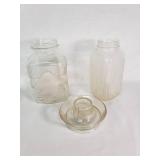 Vintage Glass Jars and Chicken Waterer Base