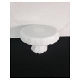 White Milk Glass Pedestal Cake Stand with Floral Design