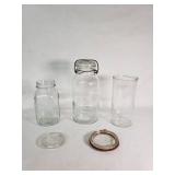 Vintage Glass Canning Jars Including Ball Mason and Wire Clamp Jar