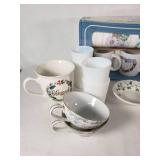 Mixed Dishware including Imperial China Seville Teacups, Syracuse China Bowls, Fire King Mug and More