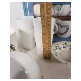Mixed Dishware including Imperial China Seville Teacups, Syracuse China Bowls, Fire King Mug and More