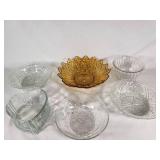 Mixed Glass Bowls, Including Amber and Clear Cut Glass Designs