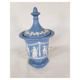 Wedgwood-Style Blue and White Lidded Vase