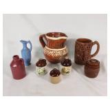 Vintage Ceramic Pottery Lot including Pitcher, Mugs, and Miniature Jugs