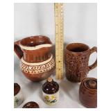 Vintage Ceramic Pottery Lot including Pitcher, Mugs, and Miniature Jugs
