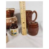 Vintage Ceramic Pottery Lot including Pitcher, Mugs, and Miniature Jugs