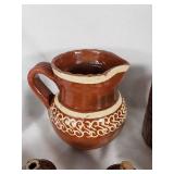 Vintage Ceramic Pottery Lot including Pitcher, Mugs, and Miniature Jugs