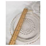 Glass and Ceramic Serving Dishes and Platters including Floral Plate, Cut Glass Bowls, and Serving Trays