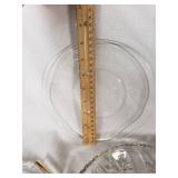 Glass and Ceramic Serving Dishes and Platters including Floral Plate, Cut Glass Bowls, and Serving Trays