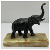 Vintage Metal Elephant On An Onyx Base 7 1/2" Tall