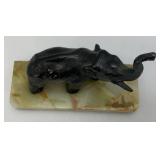 Vintage Metal Elephant On An Onyx Base 7 1/2" Tall
