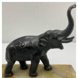 Vintage Metal Elephant On An Onyx Base 7 1/2" Tall