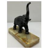 Vintage Metal Elephant On An Onyx Base 7 1/2" Tall